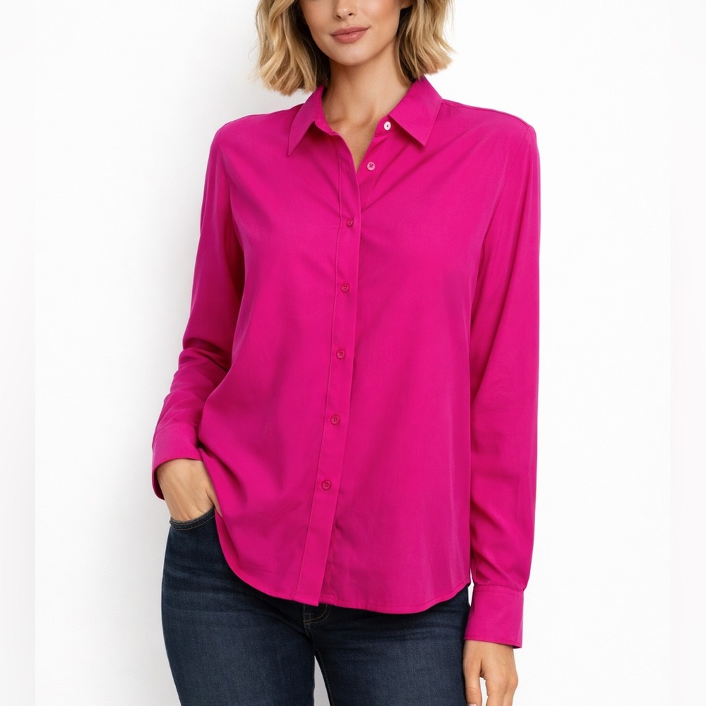 Banana Republic Silk Fushia Button up Long sleeves Casual Business Blouse Tops S
